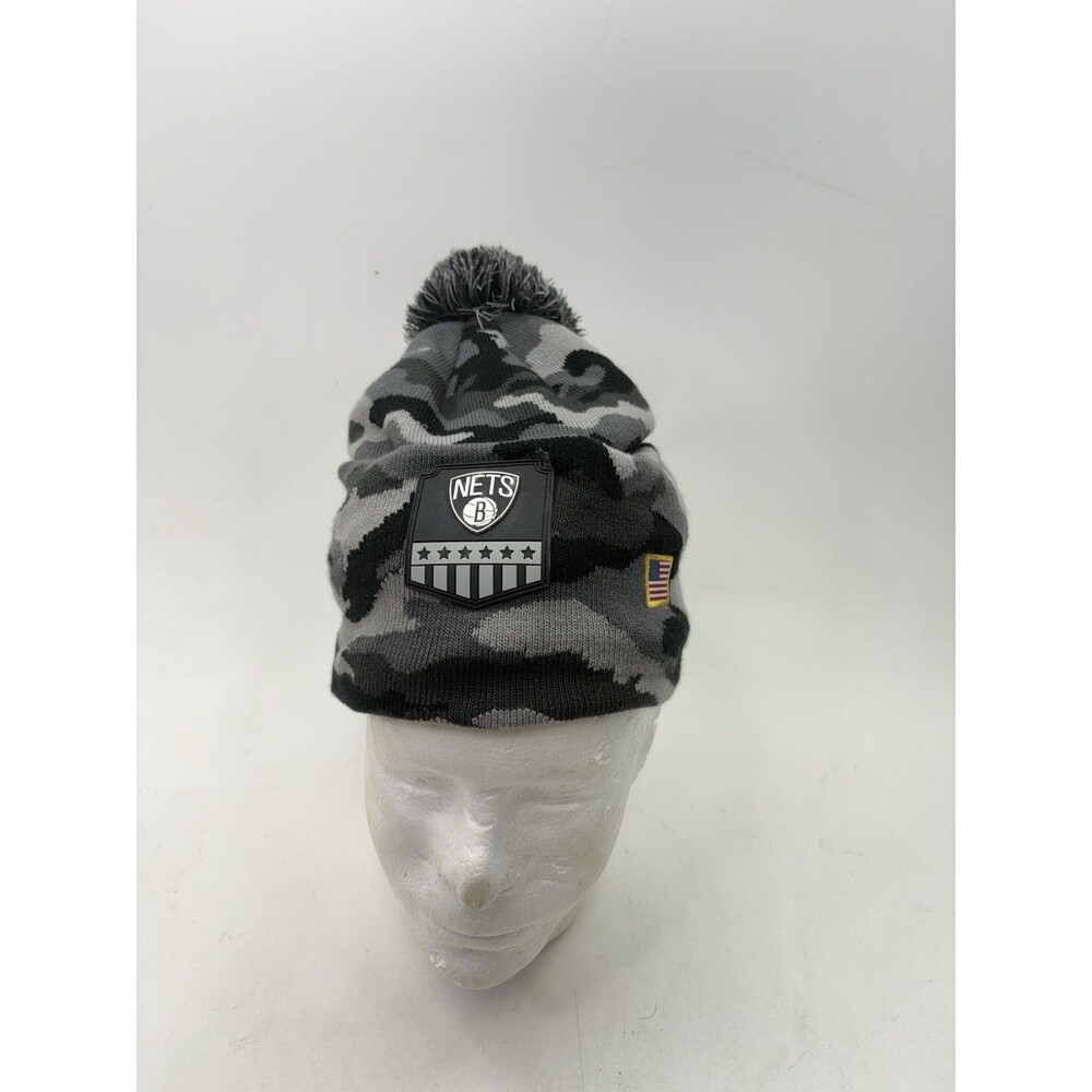 Brooklyn Nets Camo Pom Beanie Ultra Game Salut To Service Gray Black Camo